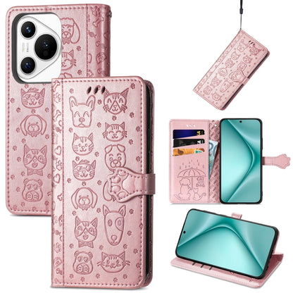 For Huawei Pura 70 Pro+ Cat and Dog Embossed Leather Phone Case(Rose Gold) - Huawei Cases by PMC Jewellery | Online Shopping South Africa | PMC Jewellery | Buy Now Pay Later Mobicred