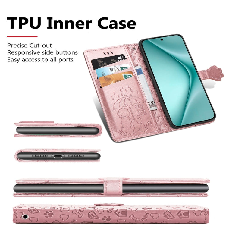 For Huawei Pura 70 Pro Cat and Dog Embossed Leather Phone Case(Pink) - Huawei Cases by PMC Jewellery | Online Shopping South Africa | PMC Jewellery | Buy Now Pay Later Mobicred