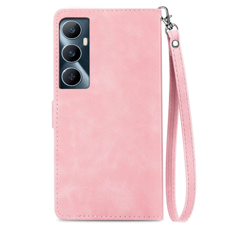 For Realme C65 Embossed Flower Zipper Leather Phone Case(Pink) - Realme Cases by PMC TechLife | Online Shopping South Africa | PMC TechLife | Buy Now Pay Later Mobicred