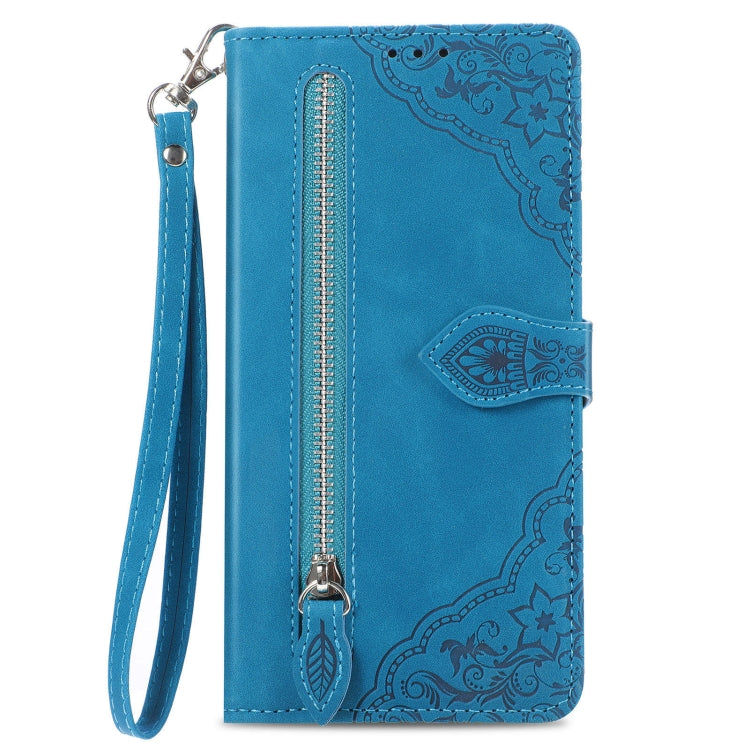 For Huawei Pura 70 Pro Embossed Flower Zipper Leather Phone Case(Blue) - free shipping - PMC Jewellery - Order now!