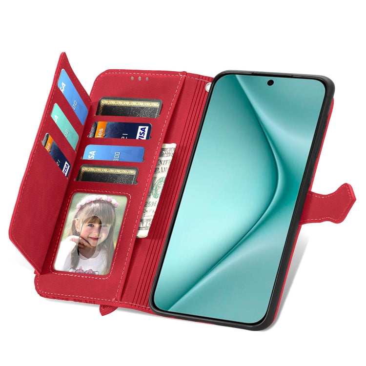 For Huawei Pura 70 Pro+ Embossed Flower Zipper Leather Phone Case(Red) - Huawei Cases by PMC Jewellery | Online Shopping South Africa | PMC Jewellery | Buy Now Pay Later Mobicred