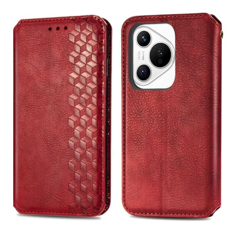 For Huawei Pura 70 Cubic Grid Pressed Magnetic Leather Phone Case(Red) - Huawei Cases by PMC Jewellery | Online Shopping South Africa | PMC Jewellery | Buy Now Pay Later Mobicred