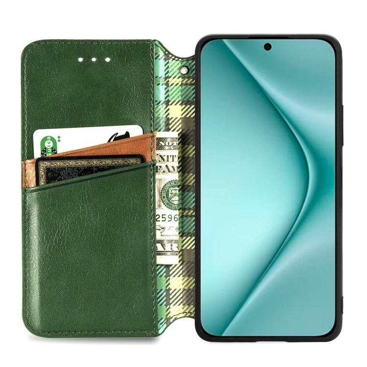 For Huawei Pura 70 Pro Cubic Grid Pressed Magnetic Leather Phone Case(Green) - Huawei Cases by PMC Jewellery | Online Shopping South Africa | PMC Jewellery | Buy Now Pay Later Mobicred