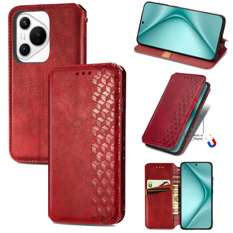 For Huawei Pura 70 Pro Cubic Grid Pressed Magnetic Leather Phone Case(Red) - Huawei Cases by PMC Jewellery | Online Shopping South Africa | PMC Jewellery | Buy Now Pay Later Mobicred