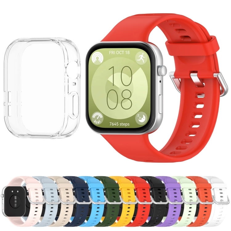 For Huawei Watch Fit3 Silicone Soft Watch Band + Clear Watch Protective Case Set(Sky Blue) - free shipping - PMc TechLife - Order now!