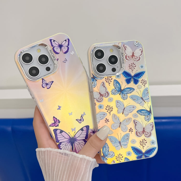 For iPhone 16 Plus Electroplating Laser Butterfly Phone Case(Blue Butterflies AB4) - iPhone 16 Plus Cases by PMC TechLife | Online Shopping South Africa | PMC TechLife | Buy Now Pay Later Mobicred