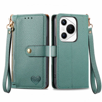 For Huawei Pura 70 Love Zipper Lanyard Leather Phone Case(Green) - Huawei Cases by PMC Jewellery | Online Shopping South Africa | PMC Jewellery | Buy Now Pay Later Mobicred