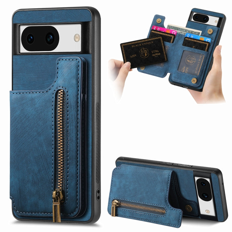 For Google Pixel 9 / 9 Pro Retro Leather Zipper Wallet Back Phone Case(Blue) - Google Cases by PMC TechLife | Online Shopping South Africa | PMC TechLife | Buy Now Pay Later Mobicred
