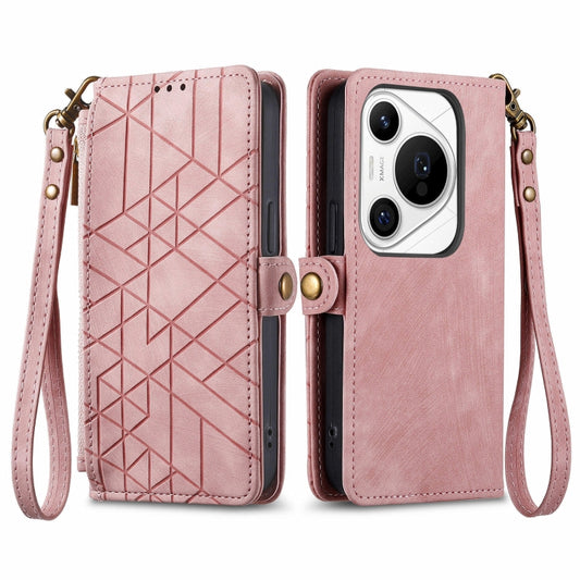 For Huawei Pura 70 Pro+ Geometric Zipper Wallet Side Buckle Leather Phone Case(Pink) - Huawei Cases by PMC Jewellery | Online Shopping South Africa | PMC Jewellery | Buy Now Pay Later Mobicred