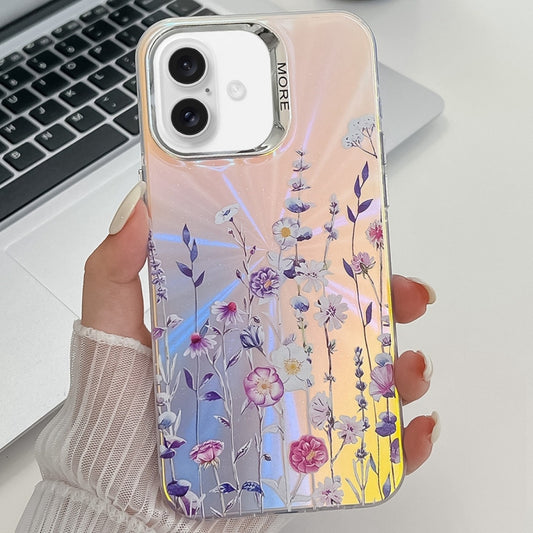 For iPhone 16 Electroplating Laser Flower Texture TPU Phone Case(Flower AH1) - iPhone 16 Cases by PMC Jewellery | Online Shopping South Africa | PMC Jewellery | Buy Now Pay Later Mobicred