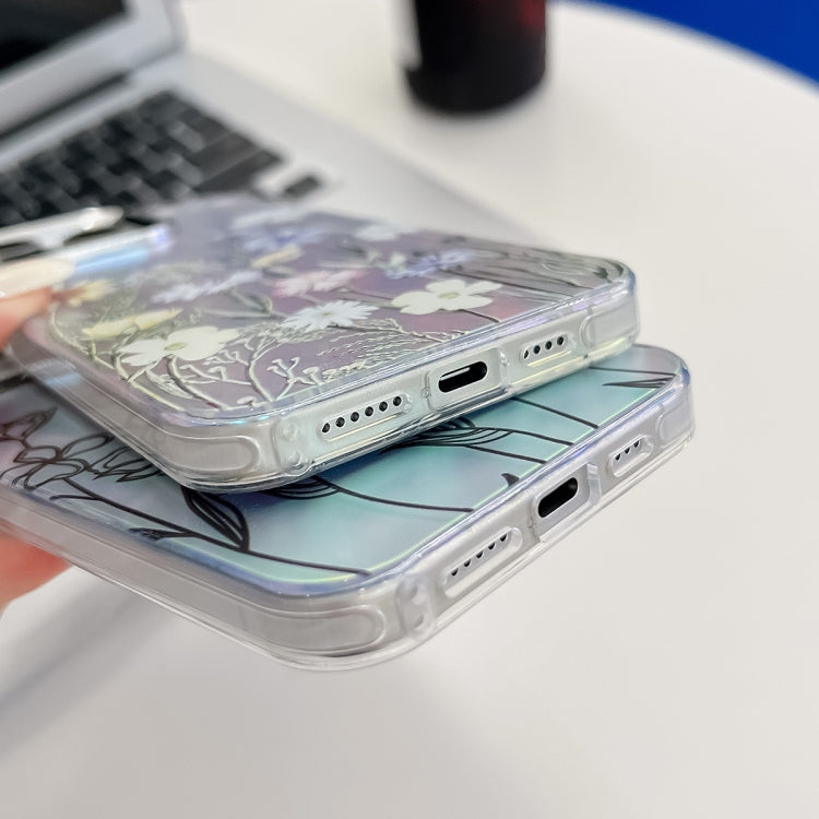 For iPhone 16 Electroplating Laser Flower Texture TPU Phone Case(Rose AH15) - iPhone 16 Cases by PMC TechLife | Online Shopping South Africa | PMC TechLife | Buy Now Pay Later Mobicred