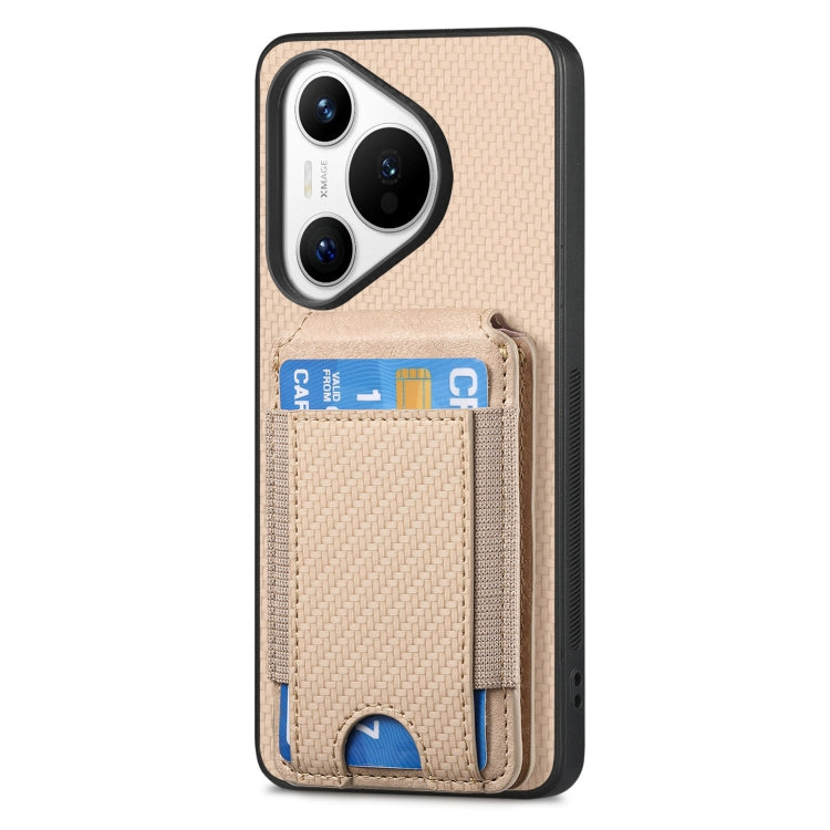 For Huawei Pura 70 Carbon Fiber Vertical Flip Wallet Stand Phone Case(Khaki) - Huawei Cases by PMC Jewellery | Online Shopping South Africa | PMC Jewellery | Buy Now Pay Later Mobicred