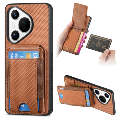 For Huawei Pura 70 Pro+ Carbon Fiber Vertical Flip Wallet Stand Phone Case(Brown) - Huawei Cases by PMC Jewellery | Online Shopping South Africa | PMC Jewellery | Buy Now Pay Later Mobicred