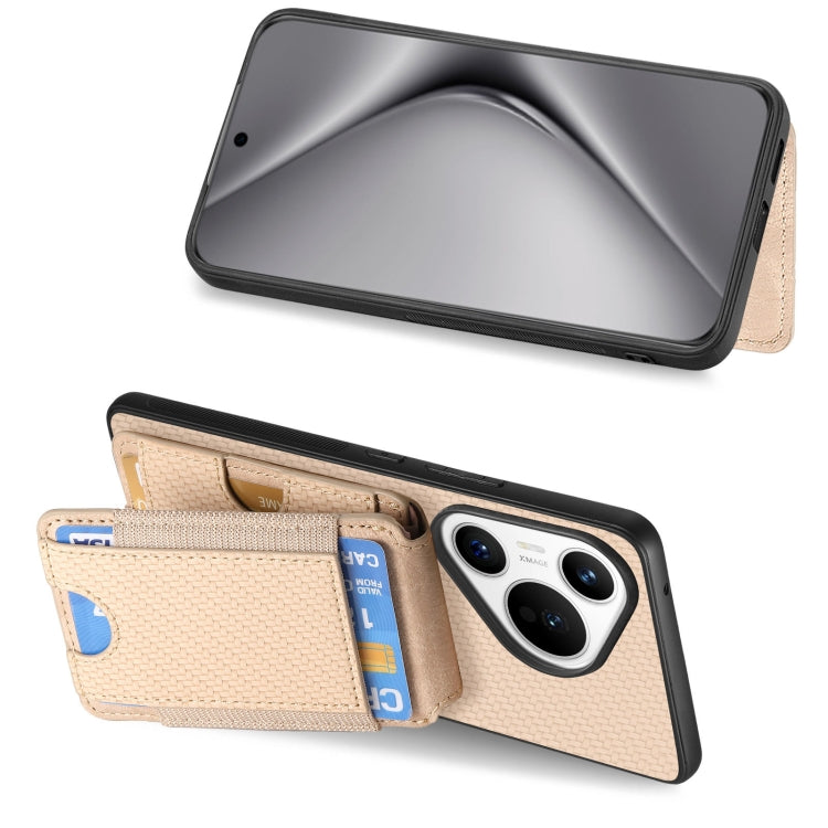 For Huawei Pura 70 Ultra Carbon Fiber Vertical Flip Wallet Stand Phone Case(Khaki) - Huawei Cases by PMC Jewellery | Online Shopping South Africa | PMC Jewellery | Buy Now Pay Later Mobicred