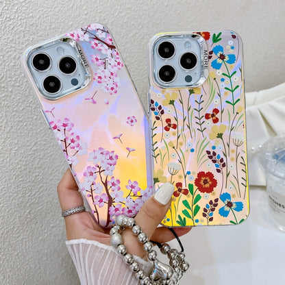 For iPhone 16 Electroplating Laser Flower Phone Case with Wrist Strap(Chrysanthemum AH5) - iPhone 16 Cases by PMC Jewellery | Online Shopping South Africa | PMC Jewellery | Buy Now Pay Later Mobicred