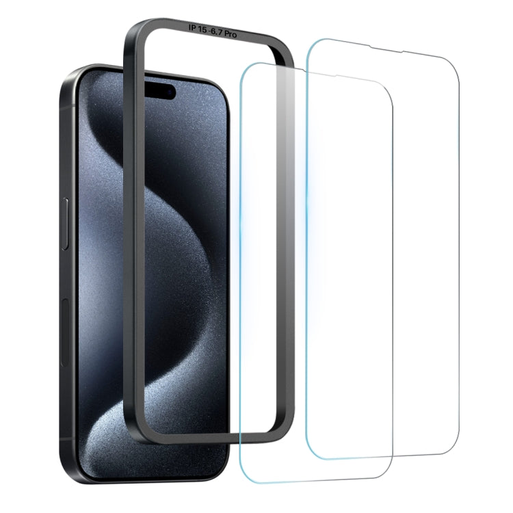 For iPhone 15 Pro Max NORTHJO 2pcs A++ Screen Protector Tempered Glass Film with Installation Frame - iPhone 15 Pro Max Tempered Glass by NORTHJO | Online Shopping South Africa | PMC Jewellery | Buy Now Pay Later Mobicred