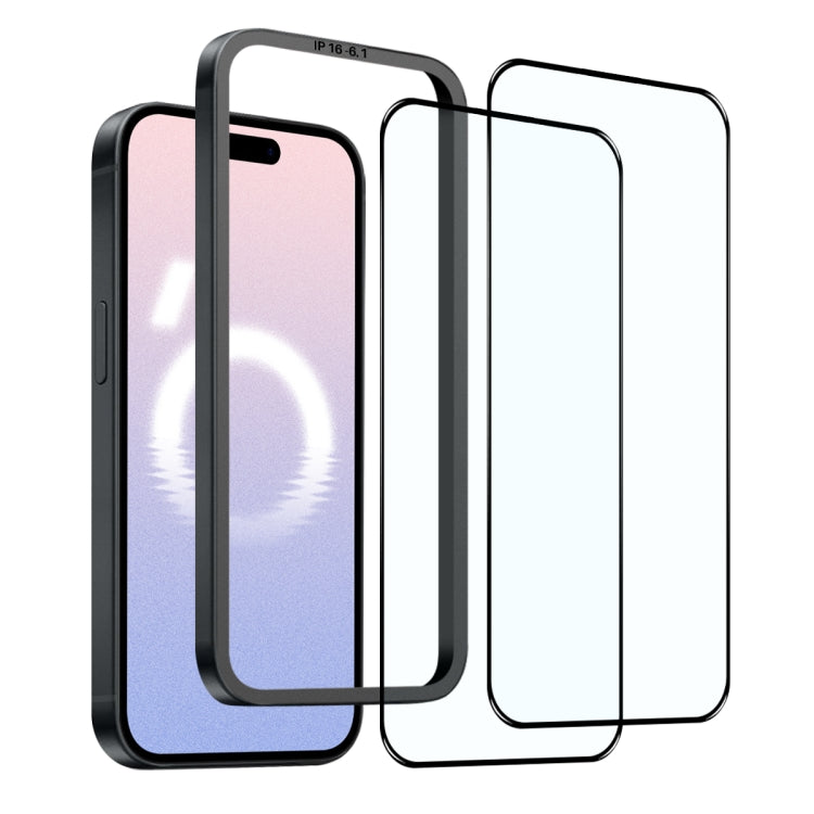 For iPhone 16 NORTHJO 2pcs A++ Tempered Glass Film with Installation Frame - iPhone 16 Tempered Glass by NORTHJO | Online Shopping South Africa | PMC Jewellery | Buy Now Pay Later Mobicred