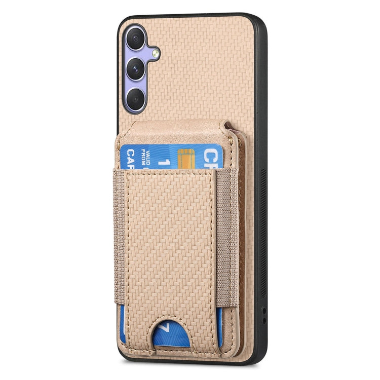 For Samsung Galaxy S25 5G Carbon Fiber Vertical Flip Wallet Stand Phone Case(Khaki) - Galaxy S25 5G Cases by PMC Jewellery | Online Shopping South Africa | PMC Jewellery | Buy Now Pay Later Mobicred