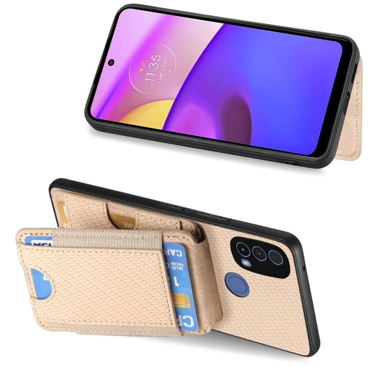 For Motorola Moto E40 Carbon Fiber Vertical Flip Wallet Stand Phone Case(Khaki) - Motorola Cases by PMC TechLife | Online Shopping South Africa | PMC TechLife | Buy Now Pay Later Mobicred