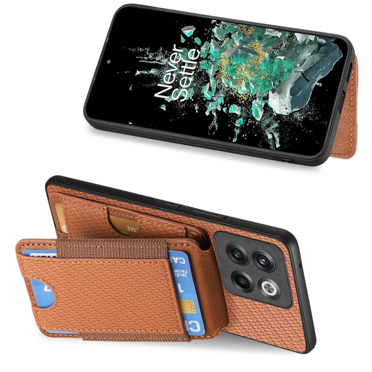 For OnePlus 12 5G Carbon Fiber Vertical Flip Wallet Stand Phone Case(Brown) - OnePlus Cases by PMC TechLife | Online Shopping South Africa | PMC TechLife | Buy Now Pay Later Mobicred