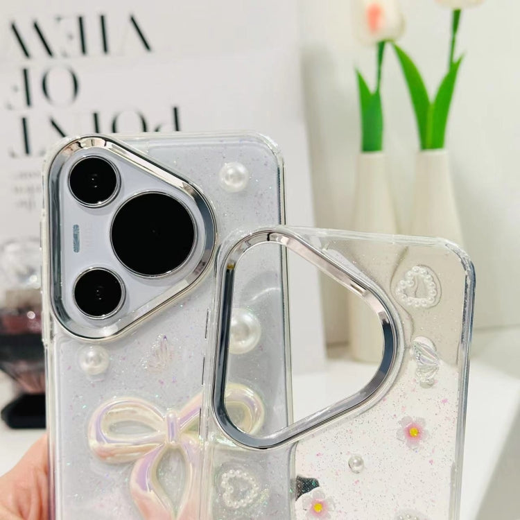 For Huawei Pura 70 Pro 3D Bow Pearl Love Flower TPU Phone Case(Butterfly Love Flower) - Huawei Cases by PMC Jewellery | Online Shopping South Africa | PMC Jewellery | Buy Now Pay Later Mobicred