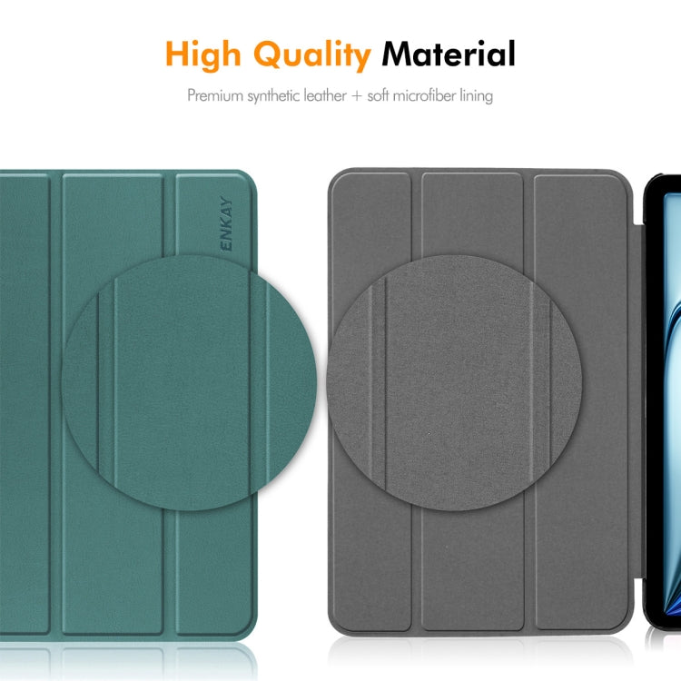 For iPad Air 13 2025 / 2024 ENKAY Tri-fold Custer Texture Plastic Leather Smart Tablet Case(Dark Green) - free shipping - PMC TechLife - Order now!