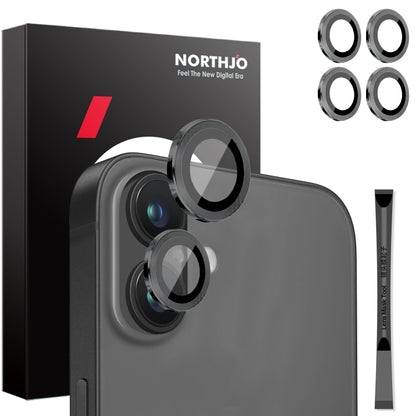 For iPhone 16 / 16 Plus NORTHJO 2 Sets 4pcs Camera Lens Protector Cover Metal Ring Film(Black) - iPhone 16 Plus Tempered Glass by NORTHJO | Online Shopping South Africa | PMC Jewellery | Buy Now Pay Later Mobicred