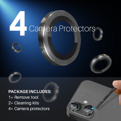 For iPhone 16 / 16 Plus NORTHJO 2 Sets 4pcs Camera Lens Protector Cover Metal Ring Film(Black) - iPhone 16 Plus Tempered Glass by NORTHJO | Online Shopping South Africa | PMC Jewellery | Buy Now Pay Later Mobicred