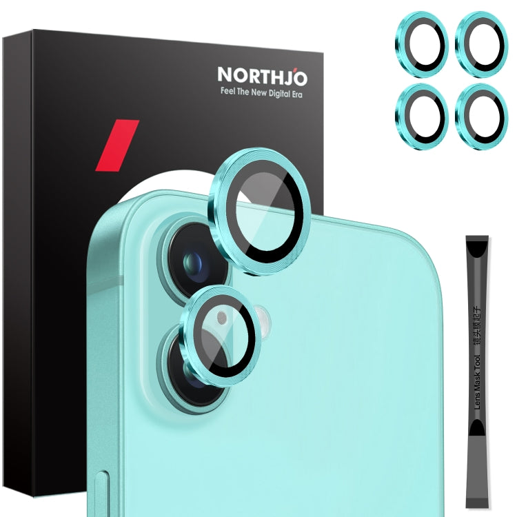 For iPhone 16 / 16 Plus NORTHJO 2 Sets 4pcs Camera Lens Protector Cover Metal Ring Film(Cyan) - iPhone 16 Plus Tempered Glass by NORTHJO | Online Shopping South Africa | PMC Jewellery | Buy Now Pay Later Mobicred