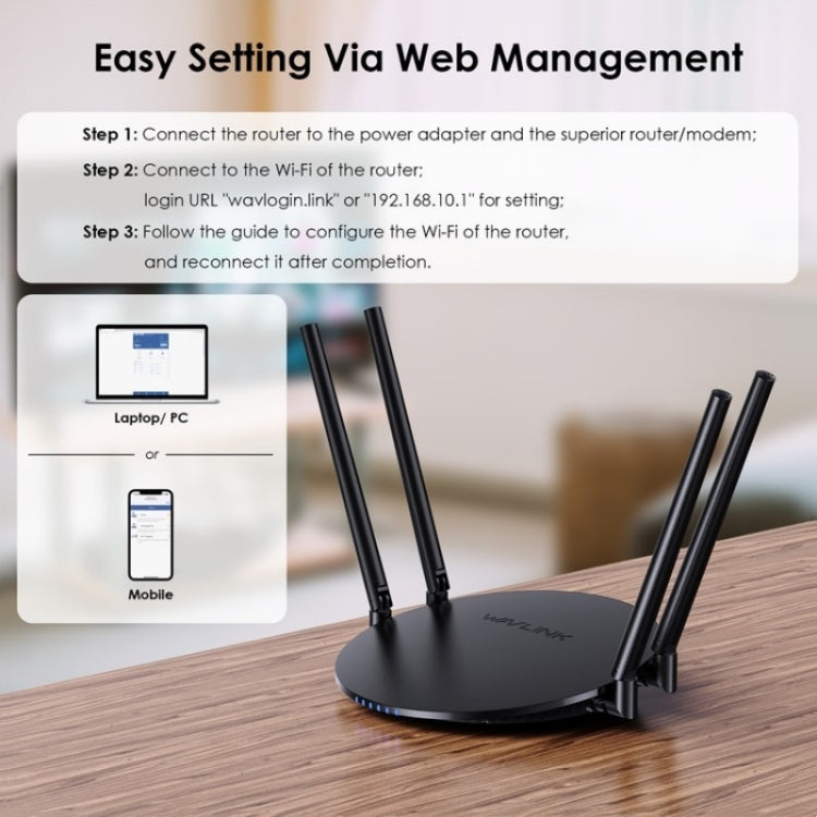 WAVLINK WN530G3 4x 5dBi Foldable Antenna AC1200 Dual Band Wireless Repeater Router, Plug:US Plug - free shipping - PMC Jewellery - Order now!