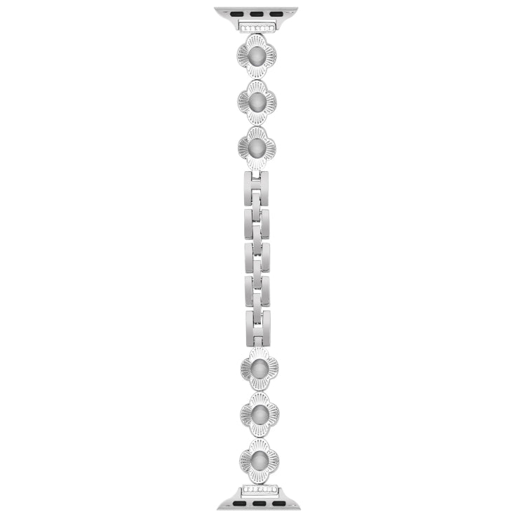 For Apple Watch Series 3 42mm Four Leaf Clover Quick-Release Metal Chain Watch Band(Silver) - free shipping - PMC TechLife - Order now!