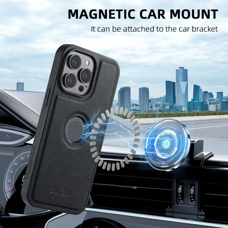For iPhone 13 Pro Suteni M2 Cross-Grain MagSafe Vertical Card Back Phone Case(Black) - free shipping - PMC Jewellery - Order now!