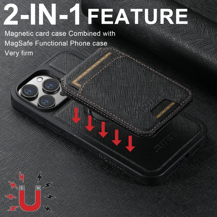 For iPhone 12 Pro Suteni M2 Cross-Grain MagSafe Vertical Card Back Phone Case(Black) - free shipping - PMC Jewellery - Order now!