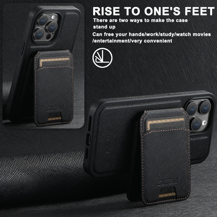 For iPhone 12 Pro Suteni M2 Cross-Grain MagSafe Vertical Card Back Phone Case(Black) - free shipping - PMC Jewellery - Order now!