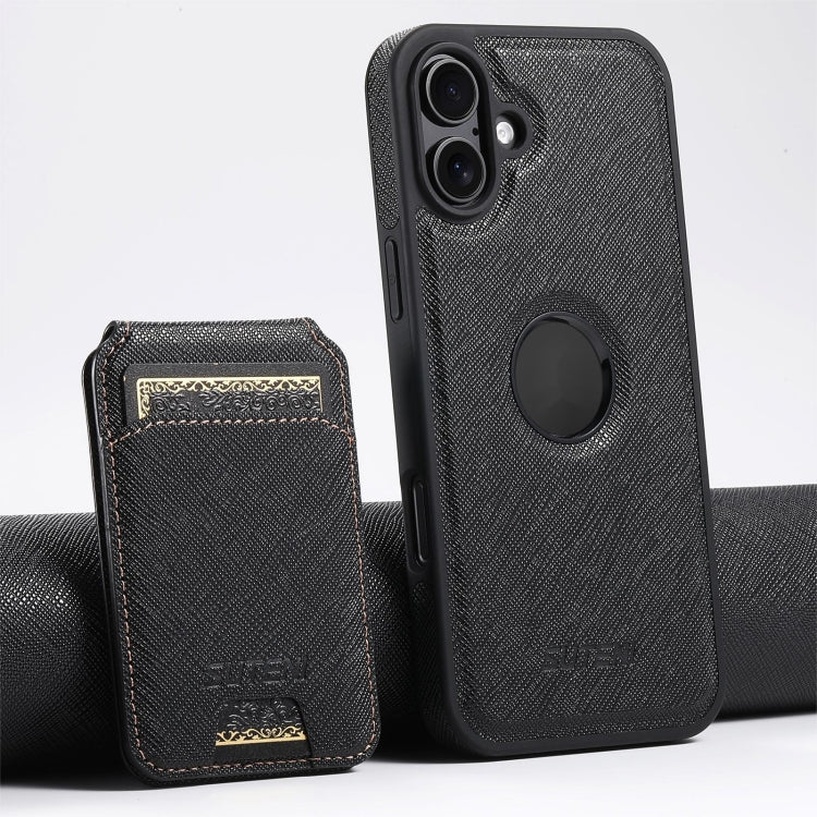 For iPhone 16 Plus Suteni M2 Cross-Grain MagSafe Vertical Card Back Phone Case(Black) - iPhone 16 Plus Cases by Suteni | Online Shopping South Africa | PMC Jewellery | Buy Now Pay Later Mobicred