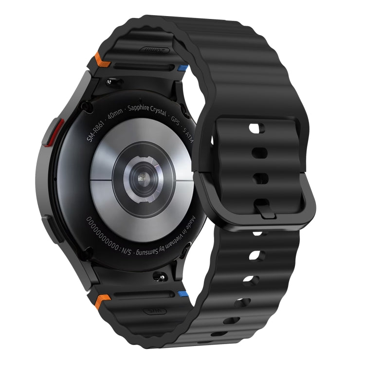 For Samsung Galaxy Watch 4 Classic 42 / 46mm Wave Pattern Stitched Silicone Watch Band(Black) - free shipping - PMC TechLife - Order now!