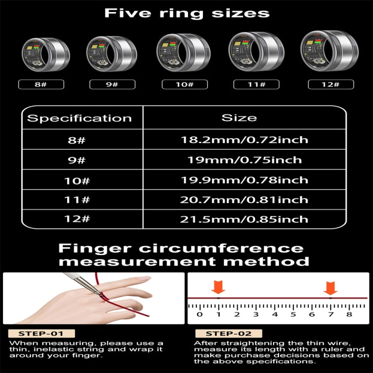 R18 SIZE 8 Smart Ring, Support Heart Rate / Blood Oxygen / Sleep / Multiple Sports Modes(Black) - Smart Rings / Smart Telephones by PMC Jewellery | Online Shopping South Africa | PMC Jewellery | Buy Now Pay Later Mobicred