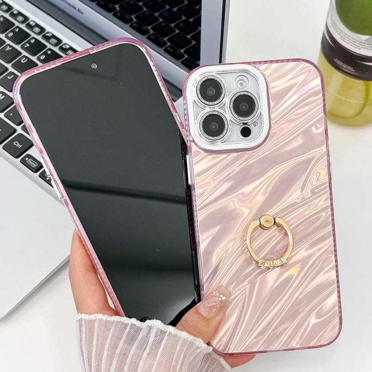 For iPhone 16 Pro Plating Glitter Texture Ring Holder TPU Phone Case with Lens Film(Pink Water Ripples) - iPhone 16 Pro Cases by PMC TechLife | Online Shopping South Africa | PMC TechLife | Buy Now Pay Later Mobicred
