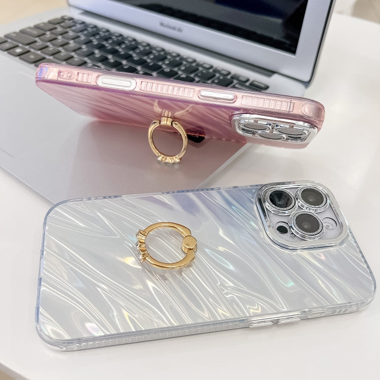 For iPhone 16 Pro Max Plating Glitter Texture Ring Holder TPU Phone Case with Lens Film(White Feather Yarn) - More iPhone Cases by PMC TechLife | Online Shopping South Africa | PMC TechLife | Buy Now Pay Later Mobicred