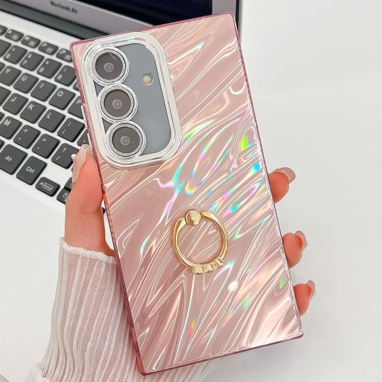 For Samsung Galaxy S25 5G Plating Glitter Texture Ring Holder TPU Phone Case with Lens Film(Pink Water Ripples) - Galaxy S25 5G Cases by PMC Jewellery | Online Shopping South Africa | PMC Jewellery | Buy Now Pay Later Mobicred