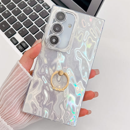 For Samsung Galaxy S25 5G Plating Glitter Texture Ring Holder TPU Phone Case with Lens Film(White Wrinkles) - Galaxy S25 5G Cases by PMC Jewellery | Online Shopping South Africa | PMC Jewellery | Buy Now Pay Later Mobicred