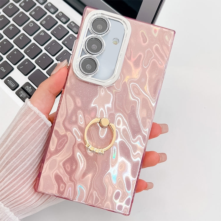 For Samsung Galaxy S25 5G Plating Glitter Texture Ring Holder TPU Phone Case with Lens Film(Pink Wrinkles) - Galaxy S25 5G Cases by PMC Jewellery | Online Shopping South Africa | PMC Jewellery | Buy Now Pay Later Mobicred