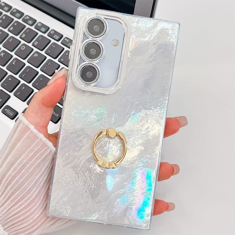 For Samsung Galaxy S25 5G Plating Glitter Texture Ring Holder TPU Phone Case with Lens Film(White Tinfoil Texture) - Galaxy S25 5G Cases by PMC Jewellery | Online Shopping South Africa | PMC Jewellery | Buy Now Pay Later Mobicred