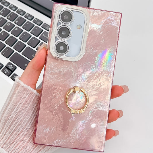 For Samsung Galaxy S25 5G Plating Glitter Texture Ring Holder TPU Phone Case with Lens Film(Pink Tinfoil Texture) - Galaxy S25 5G Cases by PMC Jewellery | Online Shopping South Africa | PMC Jewellery | Buy Now Pay Later Mobicred