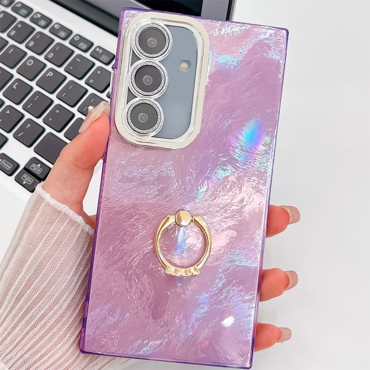 For Samsung Galaxy S25 5G Plating Glitter Texture Ring Holder TPU Phone Case with Lens Film(Purple Tinfoil Texture) - Galaxy S25 5G Cases by PMC Jewellery | Online Shopping South Africa | PMC Jewellery | Buy Now Pay Later Mobicred