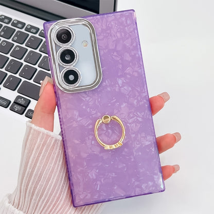 For Samsung Galaxy S25+ 5G Plating Glitter Texture Ring Holder TPU Phone Case with Lens Film(Purple Shell Pattern) - Galaxy S25+ 5G Cases by PMC Jewellery | Online Shopping South Africa | PMC Jewellery | Buy Now Pay Later Mobicred