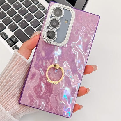 For Samsung Galaxy S25+ 5G Plating Glitter Texture Ring Holder TPU Phone Case with Lens Film(Purple Wrinkles) - Galaxy S25+ 5G Cases by PMC Jewellery | Online Shopping South Africa | PMC Jewellery | Buy Now Pay Later Mobicred