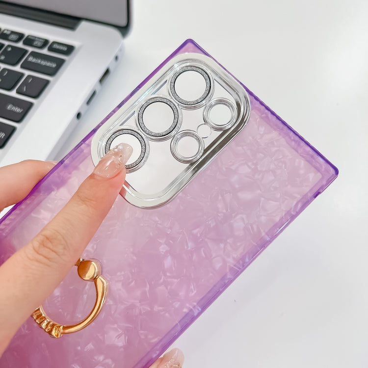 For Samsung Galaxy S25 Ultra 5G Plating Glitter Texture Ring Holder TPU Phone Case with Lens Film(Pink Shell Pattern) - Galaxy S25 Ultra 5G Cases by PMC Jewellery | Online Shopping South Africa | PMC Jewellery | Buy Now Pay Later Mobicred