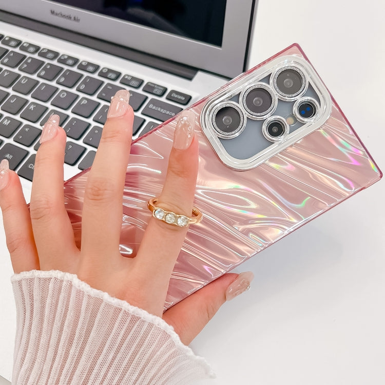 For Samsung Galaxy S25+ 5G Plating Glitter Texture Ring Holder TPU Phone Case with Lens Film(Pink Shell Pattern) - Galaxy S25+ 5G Cases by PMC Jewellery | Online Shopping South Africa | PMC Jewellery | Buy Now Pay Later Mobicred