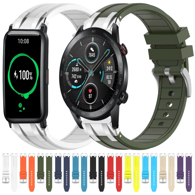 For Honor Magic Watch 2 42mm 20mm Quick Release Silver Buckle Royal Silicone Watch Band(Olive Green) - free shipping - PMC TechLife - Order now!